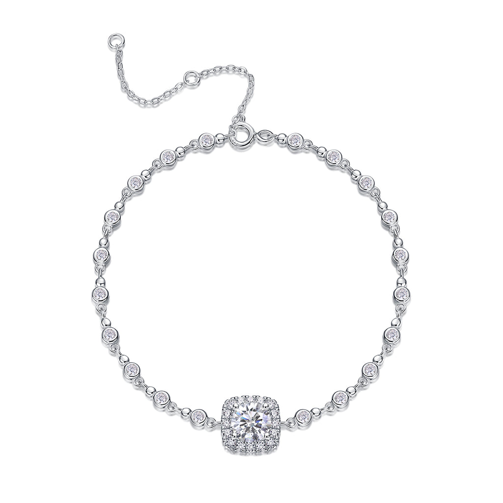Round-Cut Moissanite Cushion Halo Bracelet in 925 Sterling Silver