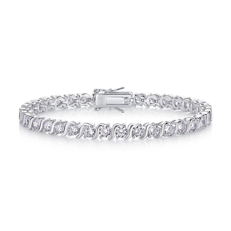 Round-Cut Moissanite Wave-Link Tennis Bracelet in 925 Sterling Silver