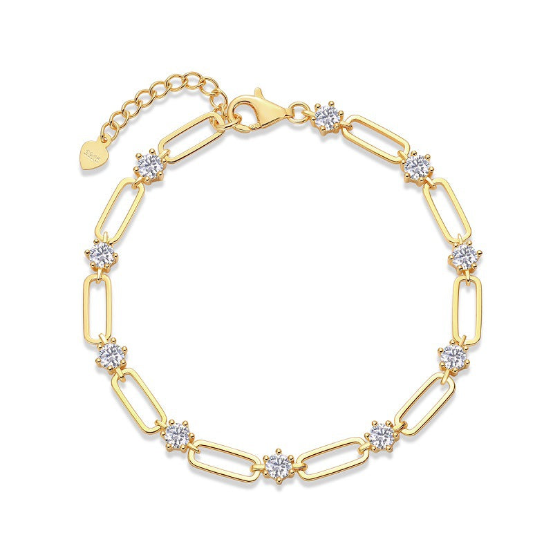 Round-Cut Moissanite Paperclip Link Station Bracelet in Sterling Silver