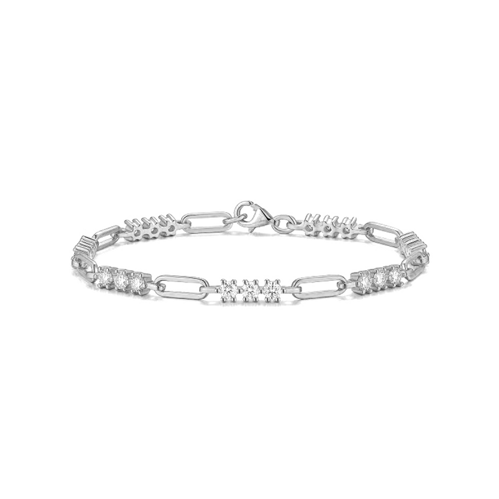 Round-Cut Moissanite Geometric Link Station Bracelet in 925 Sterling Silver