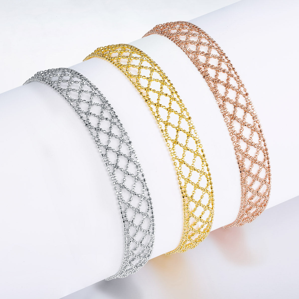 Italian Lace Openwork Woven Chain Bracelet in 925 Sterling Silver