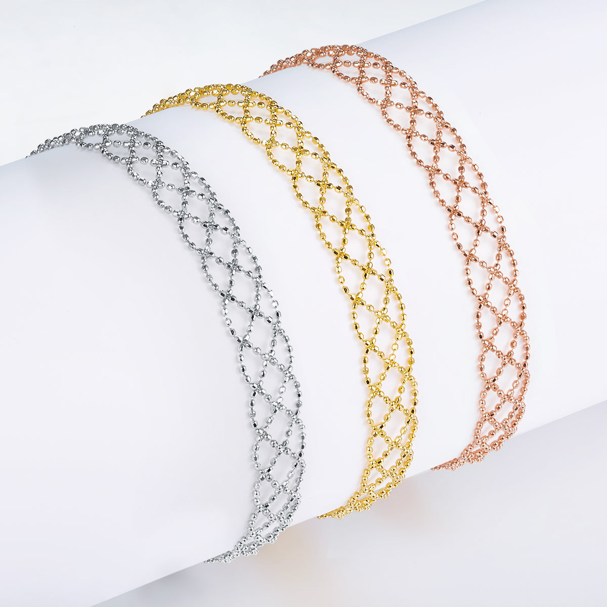 Stone-Free Italian Lace-Weave Oval-Link Chain Bracelet in 925 Sterling Silver