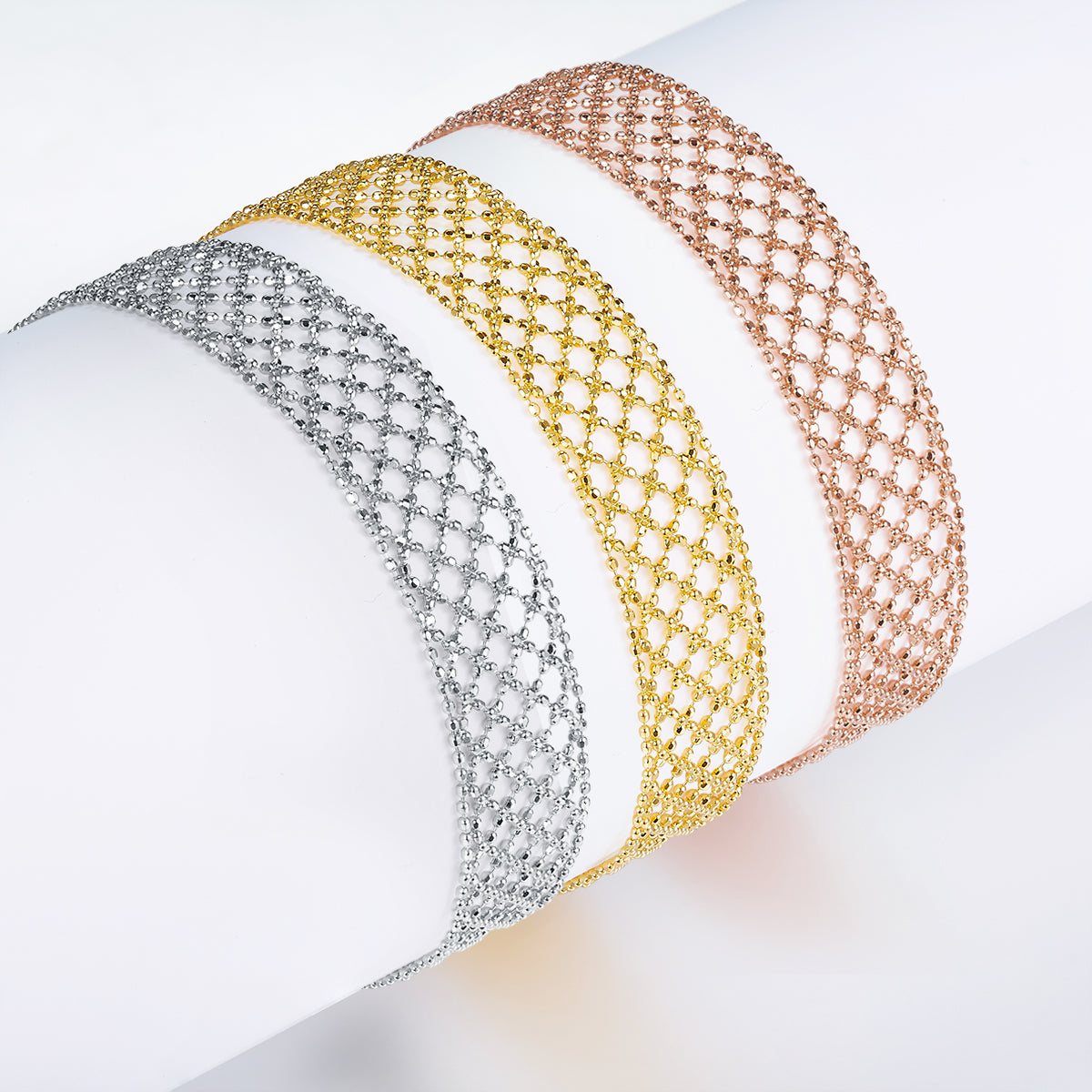 Italian Lace Mesh Wide Bracelet in 925 Sterling Silver
