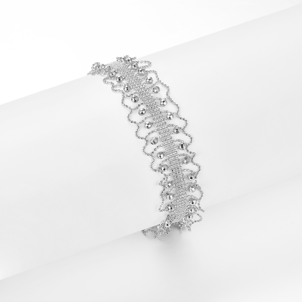 Italian Lace Wave Beaded Statement Bracelet in 925 Sterling Silver