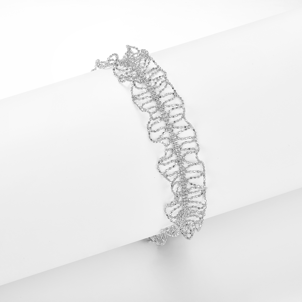 Stone-Free Italian Wave Lace Chain Bracelet in 925 Sterling Silver