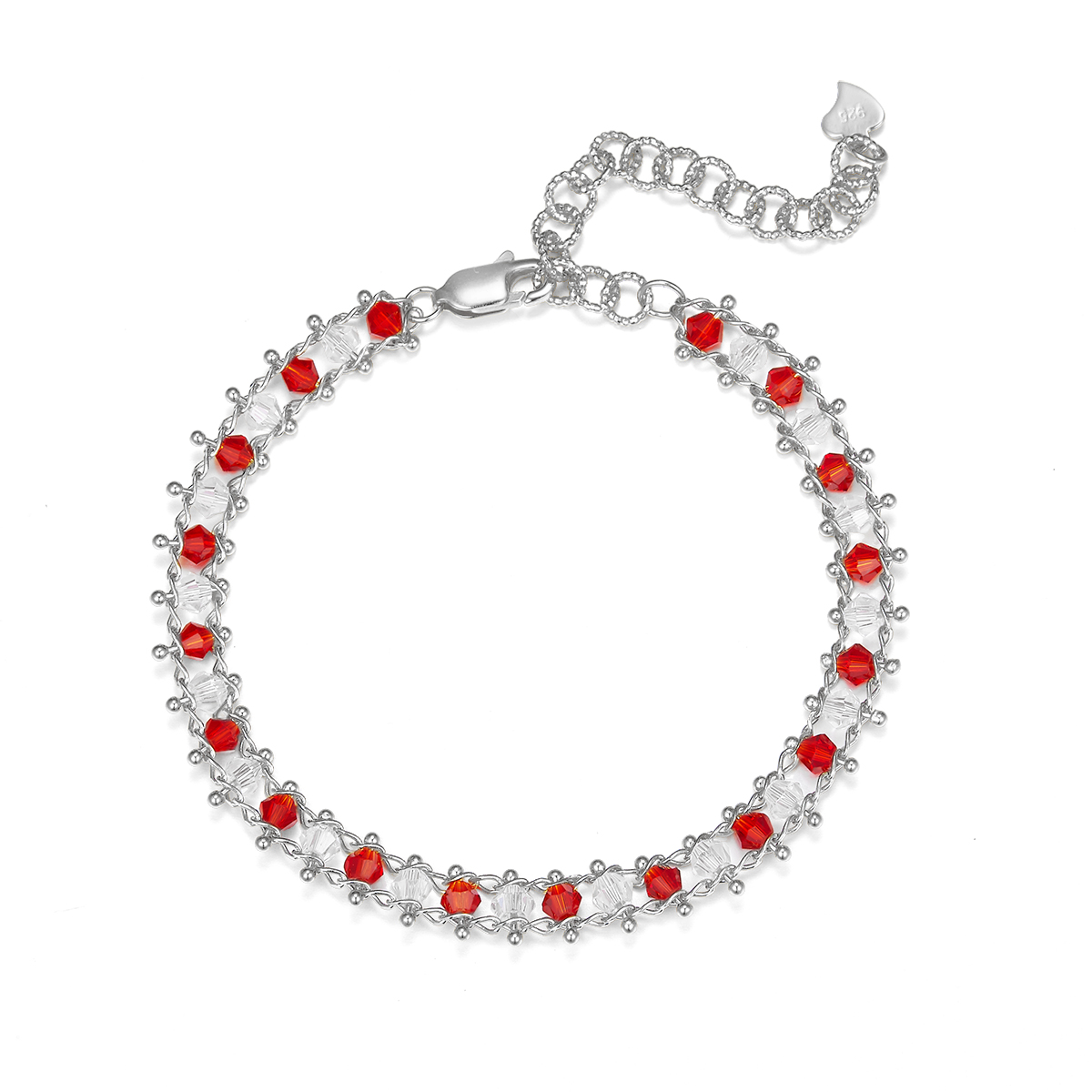 Bicolor Crystal Italian Woven Bracelet in 925 Sterling Silver