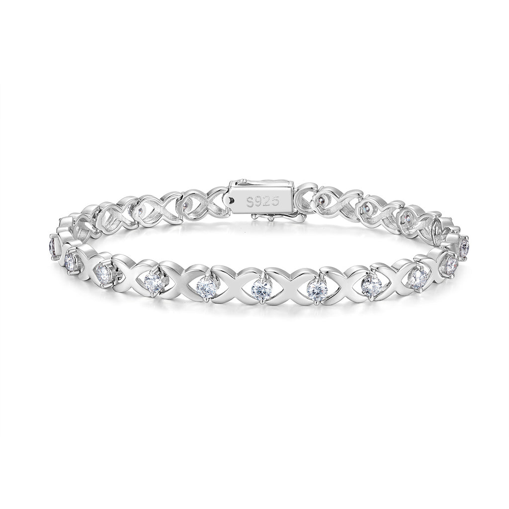 Round-Cut Moissanite X-Link Tennis Bracelet in 925 Sterling Silver
