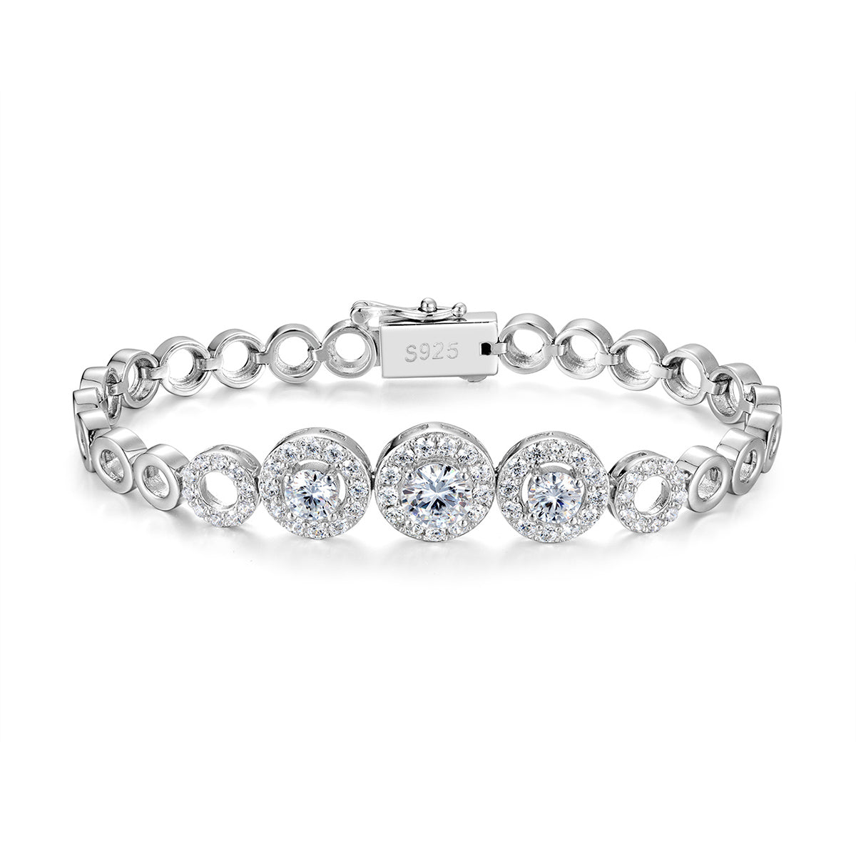 Round-Cut Moissanite Halo Link Bracelet in 925 Sterling Silver