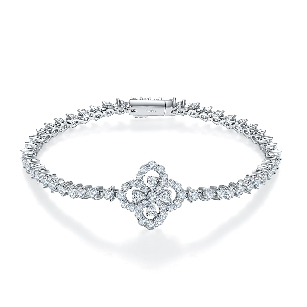 Moissanite Floral Cluster Tennis Bracelet in 925 Sterling Silver