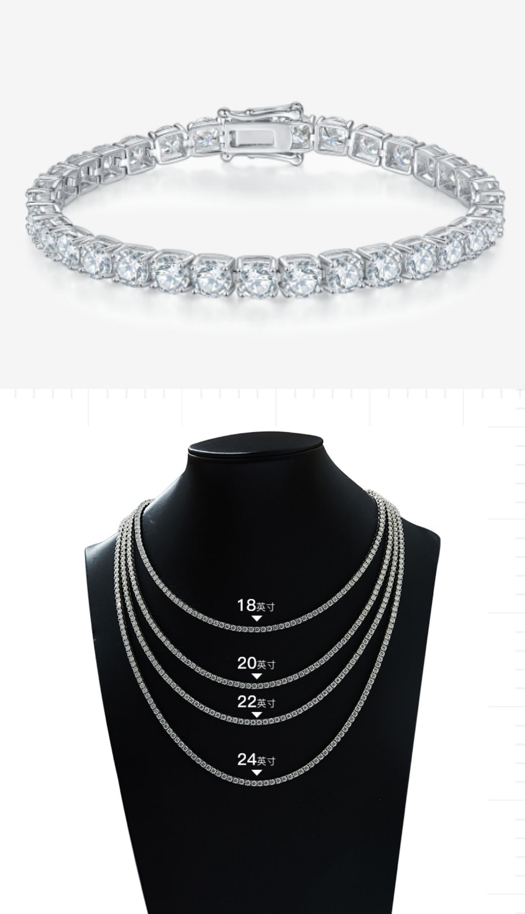 Round-Cut Moissanite Four-Prong Tennis Chain Jewelry in 925 Sterling Silver