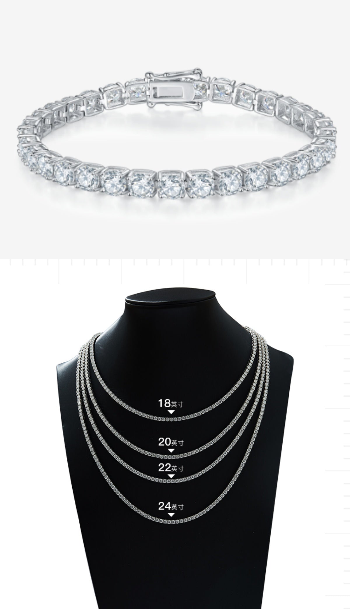 Round-Cut Moissanite Four-Prong Tennis Chain Jewelry in 925 Sterling Silver