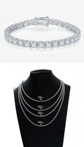 Round-Cut Moissanite Four-Prong Tennis Chain Jewelry in 925 Sterling Silver