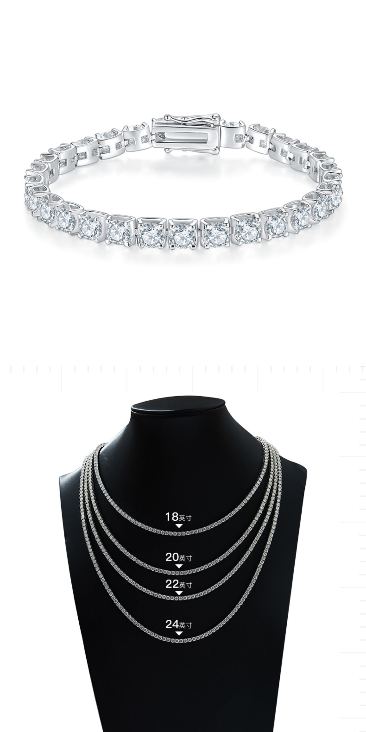 Round-Cut Moissanite Classic Bull Head Tennis Bracelet Necklace in 925 Sterling Silver