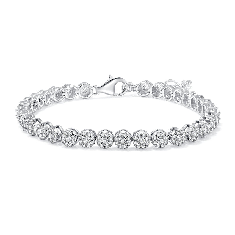 Round Moissanite Cluster Tennis Bracelet in 925 Sterling Silver
