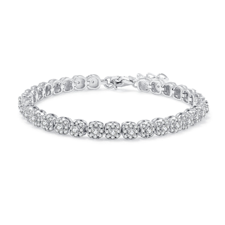 Round-Cut Moissanite Cushion Cluster Tennis Bracelet in 925 Sterling Silver