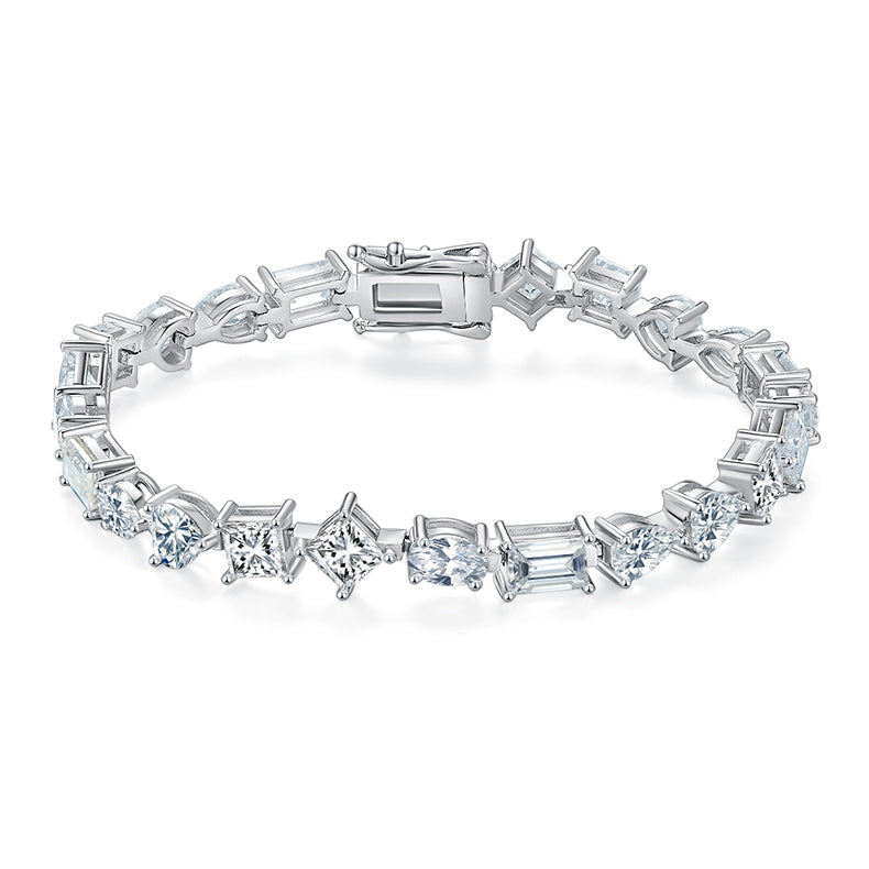 Mixed-Cut Moissanite Prong-Set Tennis Bracelet in 925 Sterling Silver