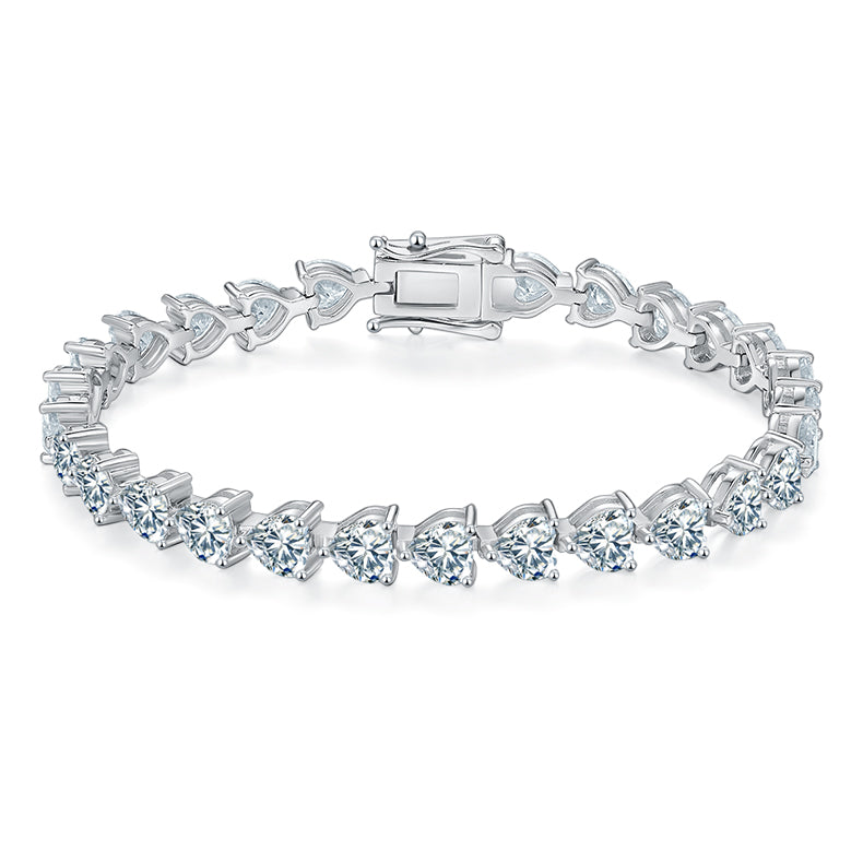 Heart-Cut Moissanite Tennis Bracelet in 925 Sterling Silver
