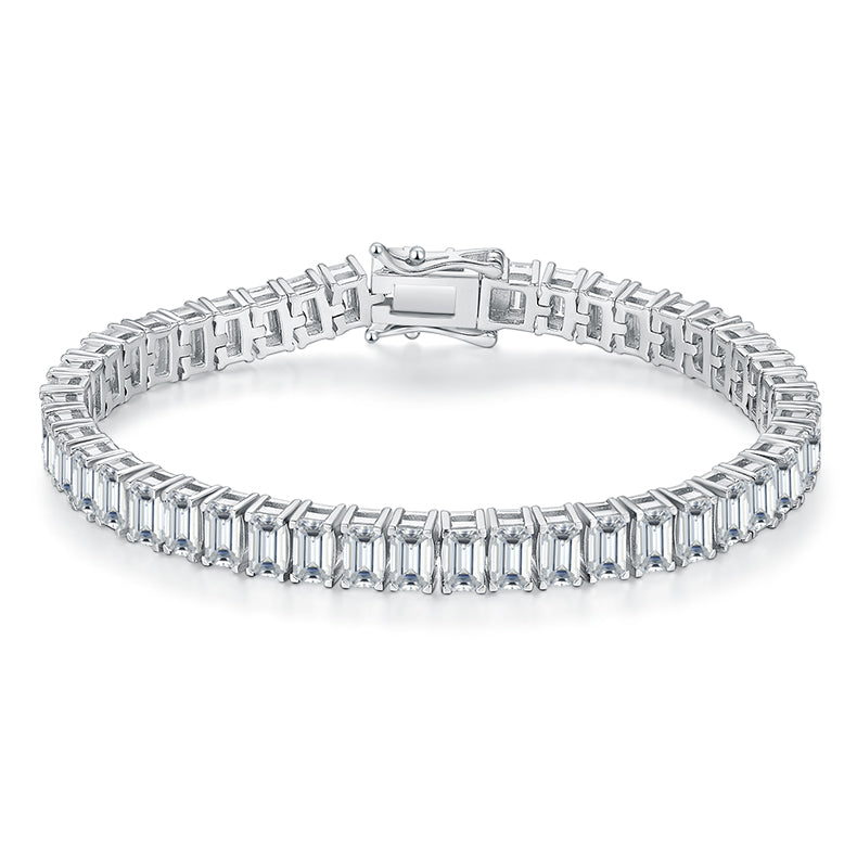 Emerald-Cut Moissanite Art Deco Tennis Bracelet in 925 Sterling Silver