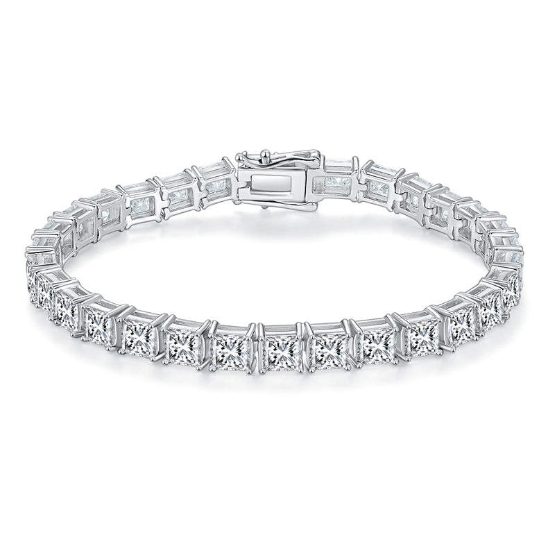 Princess-Cut Moissanite Square-Link Tennis Bracelet in 925 Sterling Silver