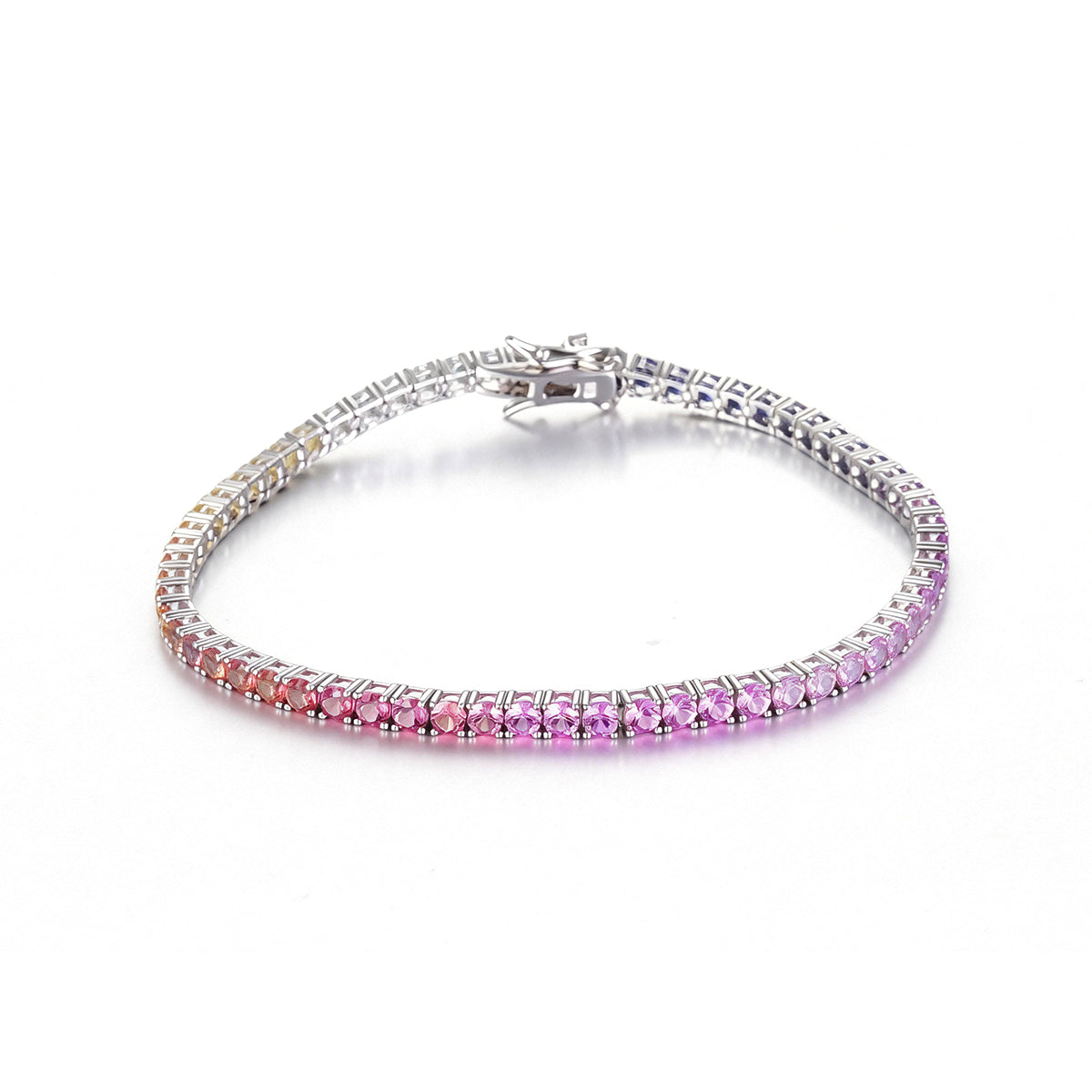 Round-Cut Lab-Grown Rainbow Tennis Bracelet in 925 Sterling Silver