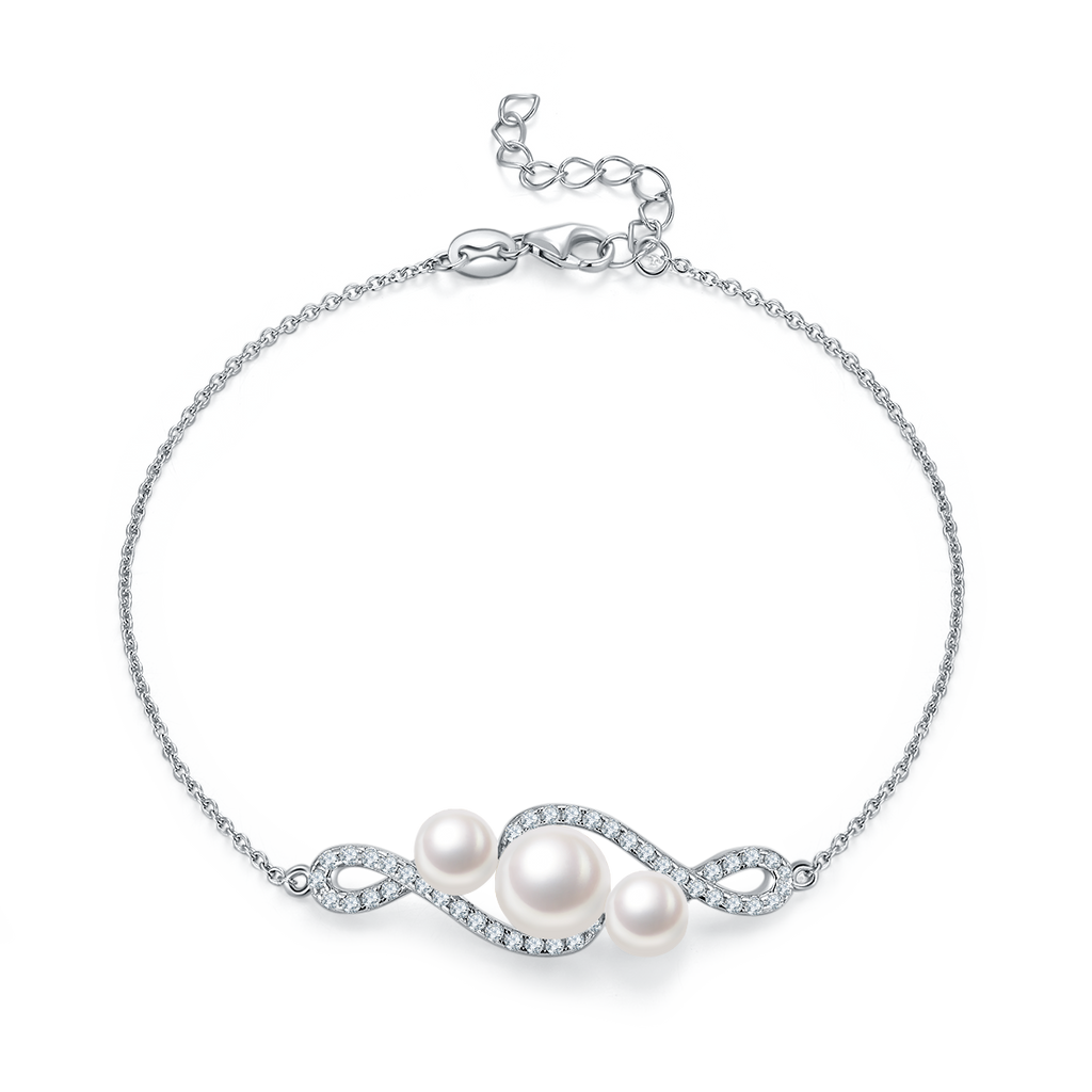 Round Freshwater Pearl Infinity Pave Bracelet in 925 Sterling Silver