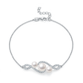 Round Freshwater Pearl Infinity Pave Bracelet in 925 Sterling Silver