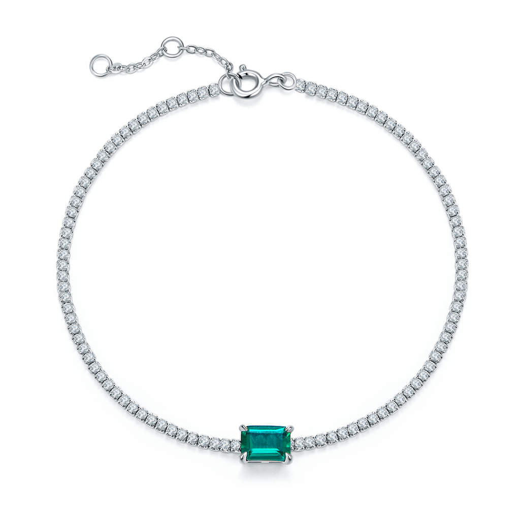 Emerald-Cut Emerald Center Tennis Bracelet in 925 Sterling Silver