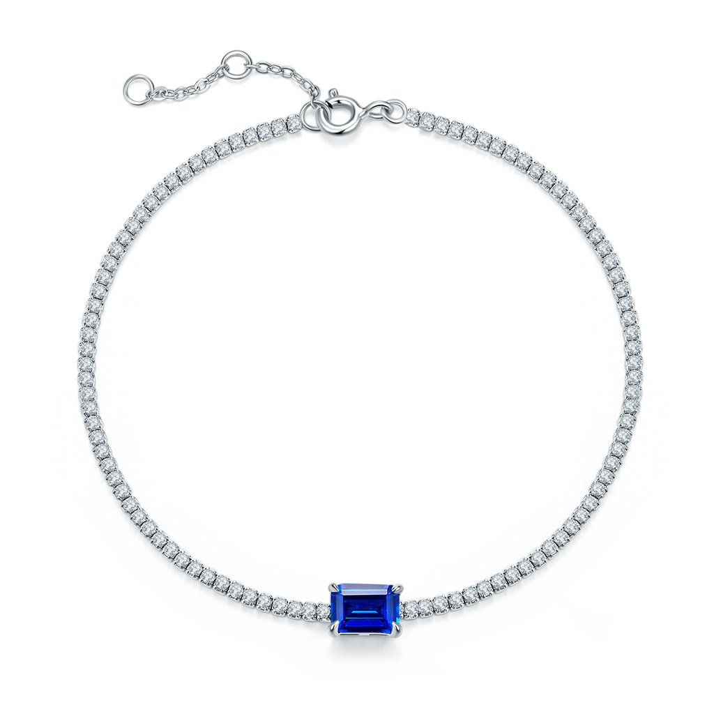 Emerald-Cut Blue Sapphire Tennis Bracelet in 925 Sterling Silver