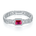 Emerald-Cut Lab-Created Ruby Halo Leaf-Link Tennis Bracelet
