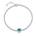 Heart-Cut Lab-Created Gemstone Halo Tennis Bracelet in 925 Sterling Silver