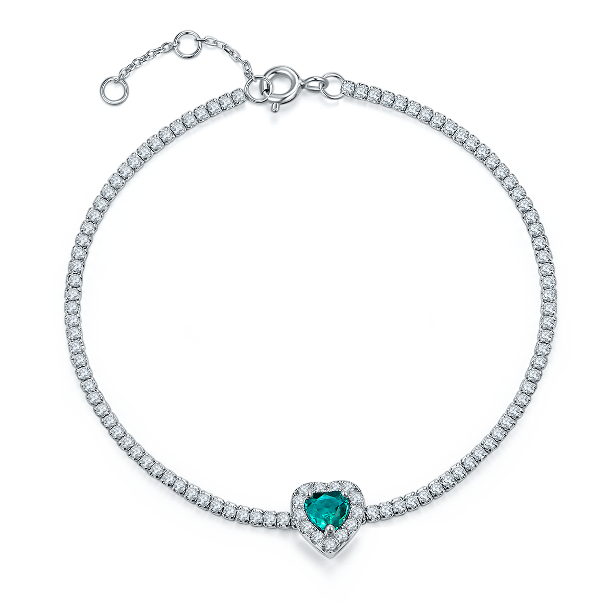 Heart-Cut Lab-Created Gemstone Halo Tennis Bracelet in 925 Sterling Silver