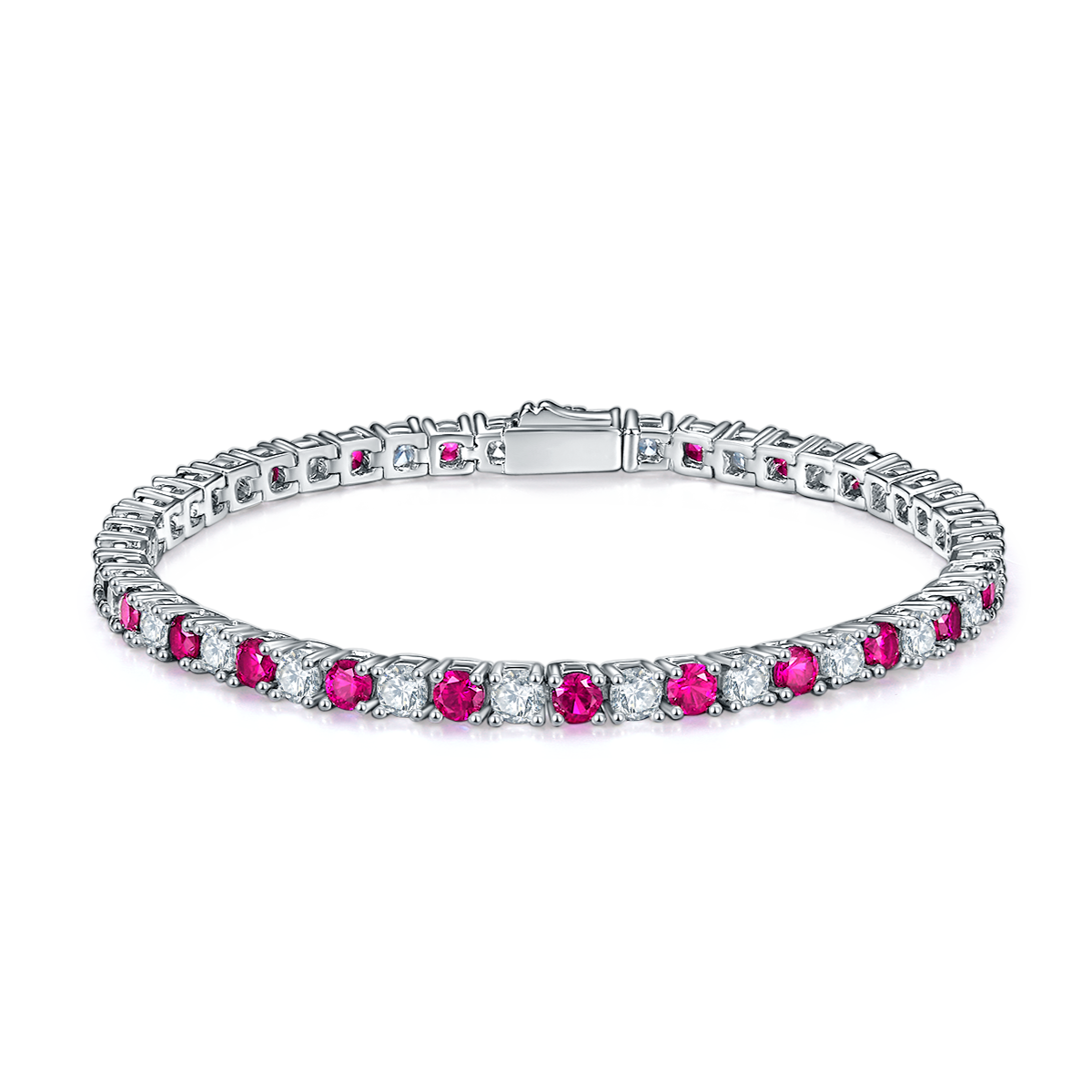 Round-Cut Lab Ruby Alternating Tennis Bracelet in 925 Sterling Silver