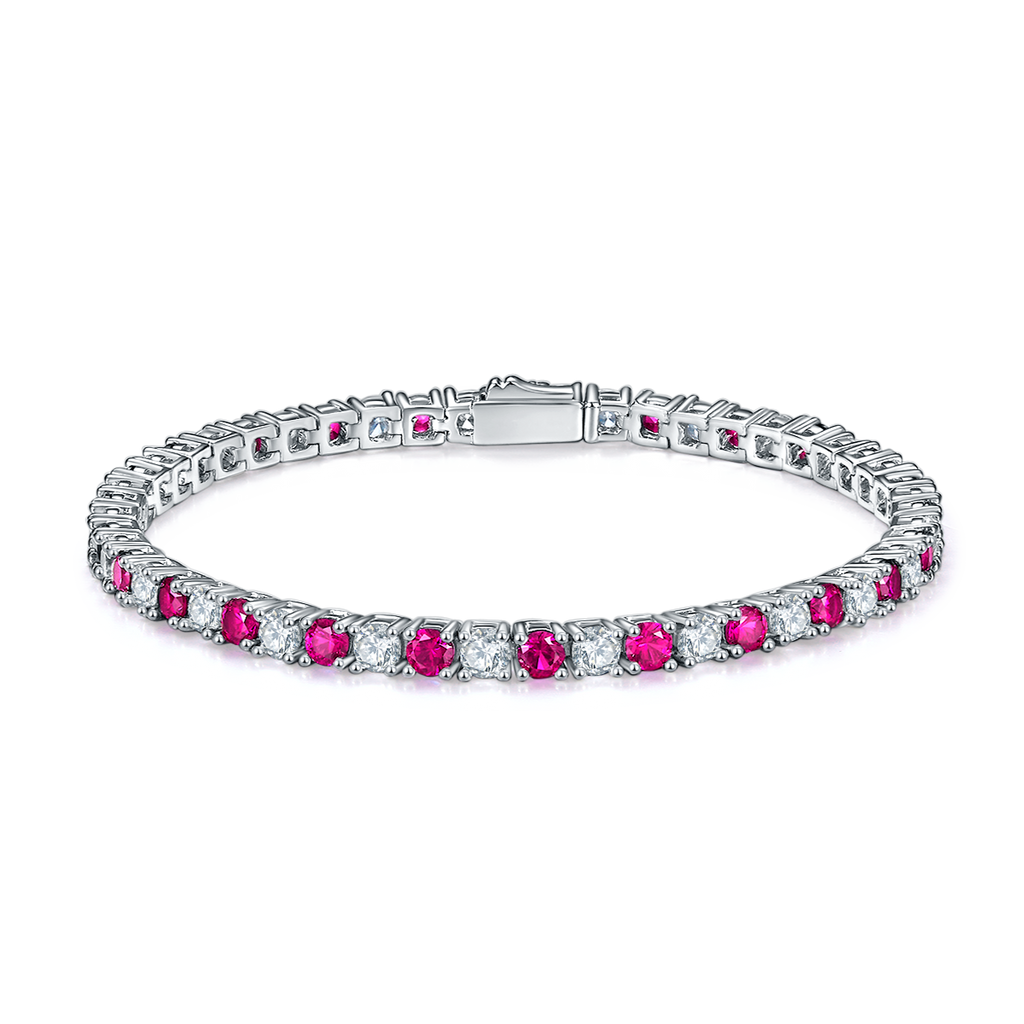Round-Cut Lab Ruby Alternating Tennis Bracelet in 925 Sterling Silver