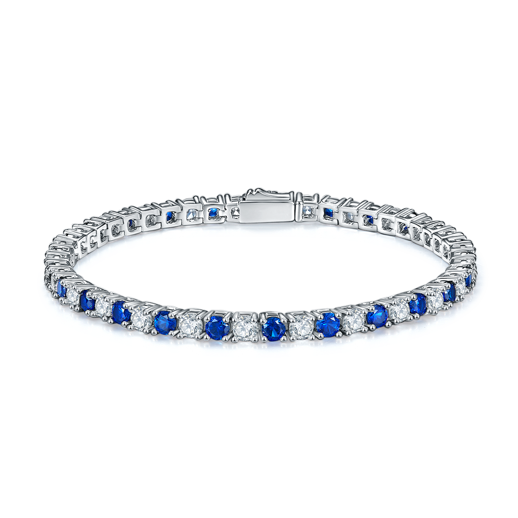 Round-Cut Lab-Created Gemstone Alternating Tennis Bracelet in 925 Sterling Silver