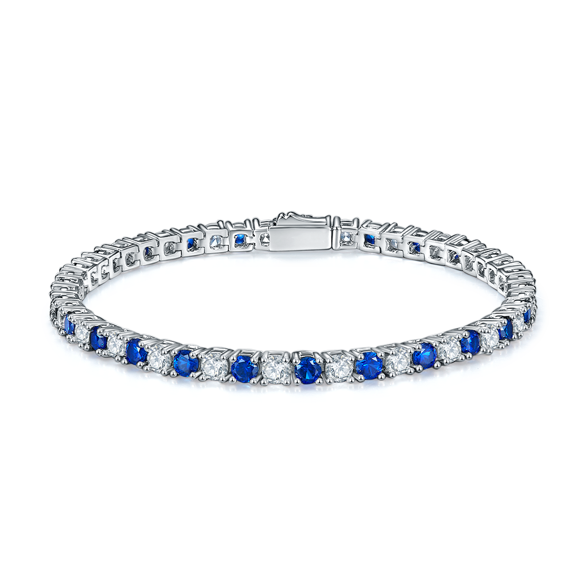 Round-Cut Lab-Created Gemstone Alternating Tennis Bracelet in 925 Sterling Silver