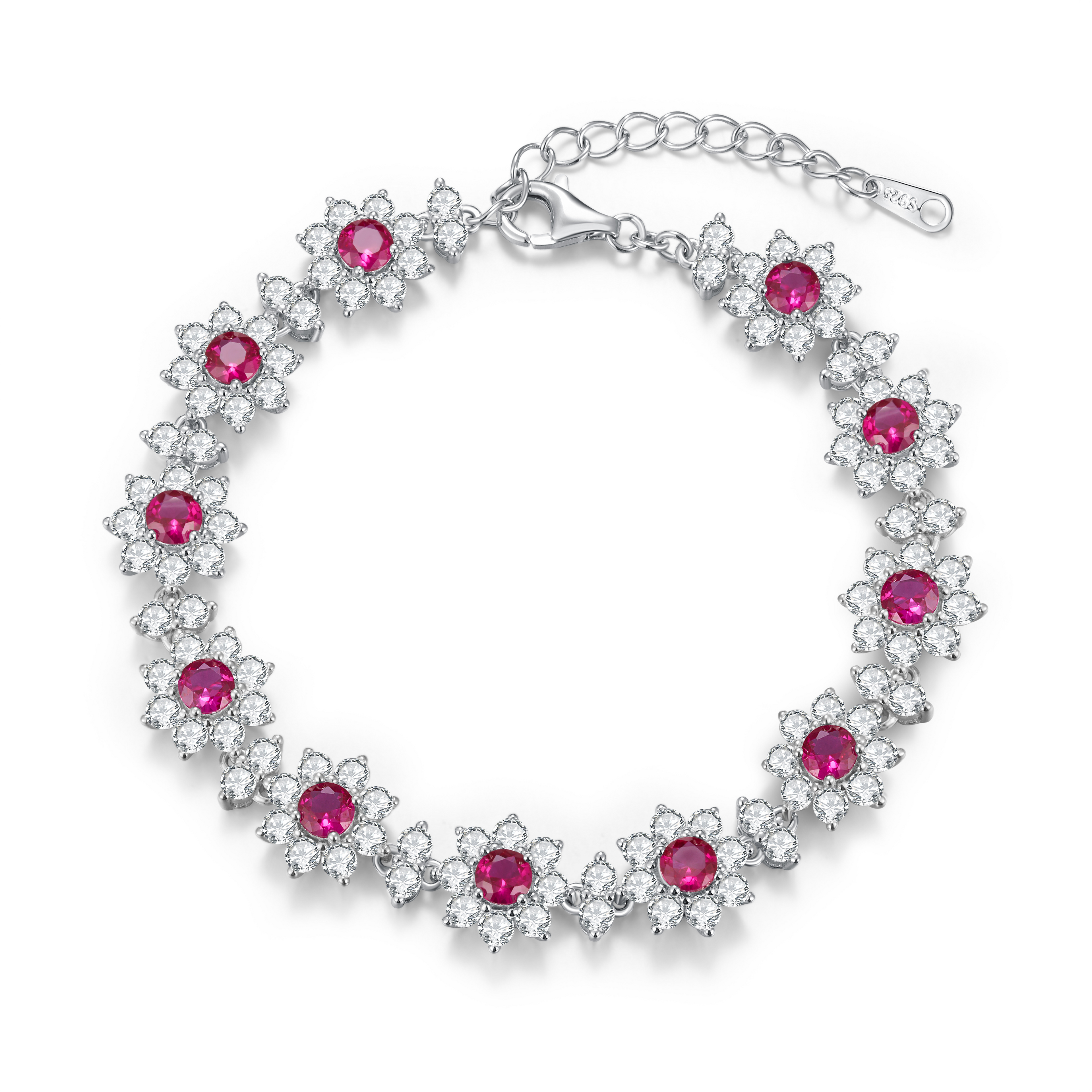 Round-Cut Lab Gem Floral Halo Tennis Bracelet in 925 Sterling Silver