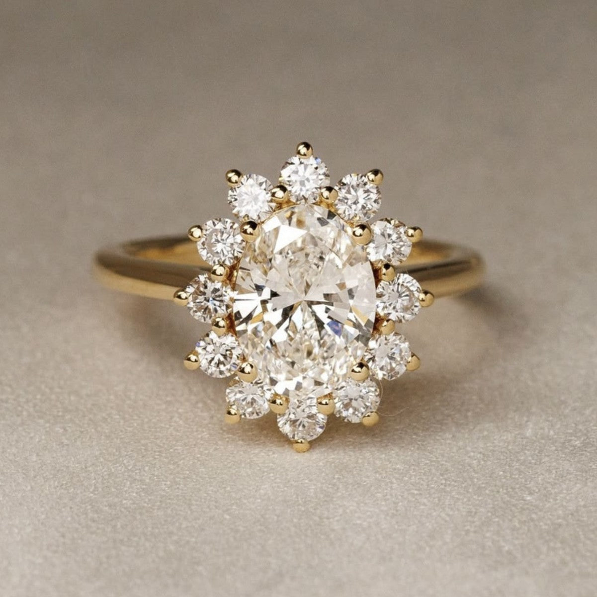 Oval Sunflower Halo Moissanite Ring 925 Sterling Silver Ring
