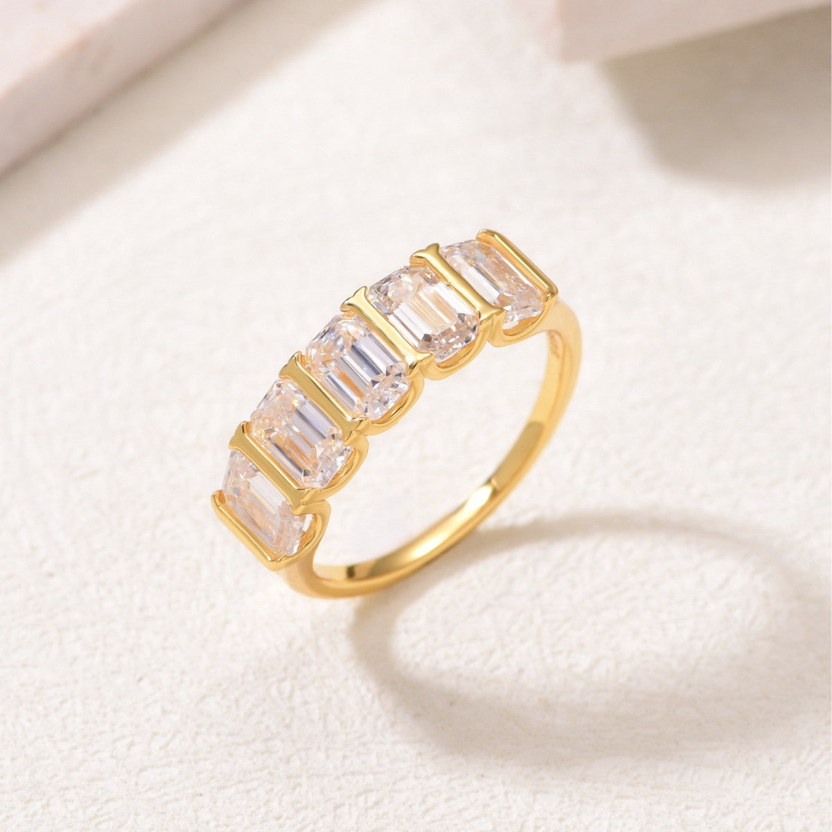 Five Stone Geometric Moissanite 925 Sterling Silver Rectangular Ring