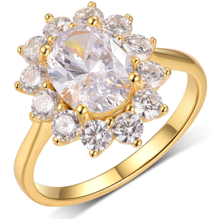 Oval Sunflower Halo Moissanite Ring 925 Sterling Silver Ring