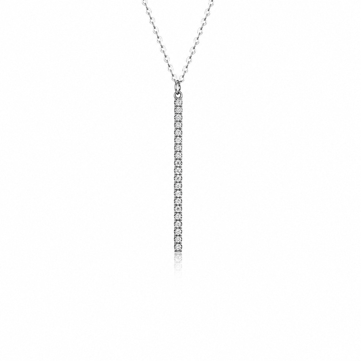Moissanite Geometric Vertical Bar Pendant  In 925 Sterling Silver Necklace