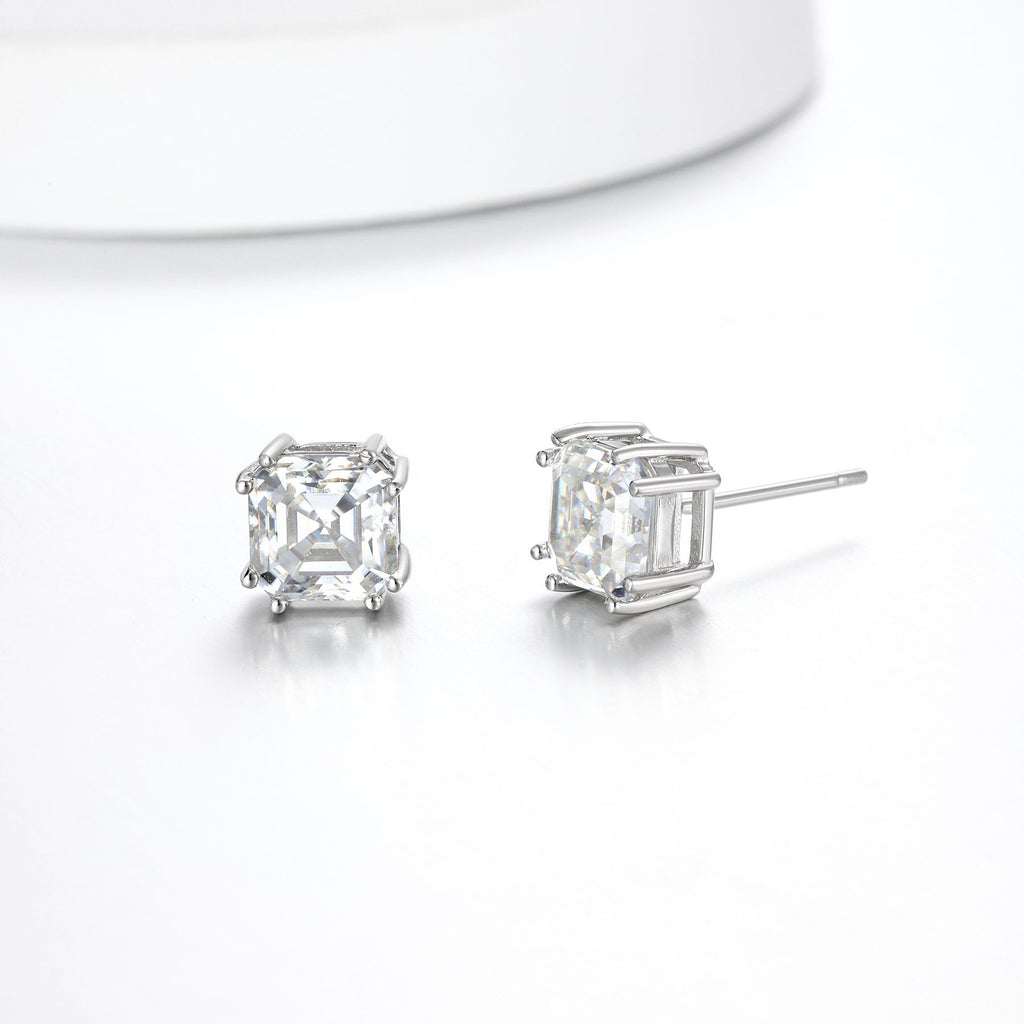 Square Princess Cut D Color Moissanite  In 925 Sterling Silver Stud Earrings