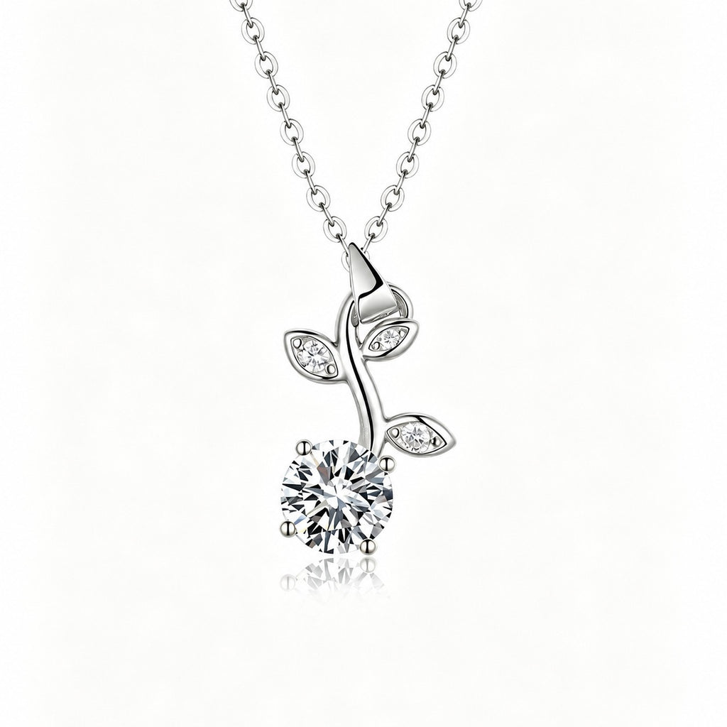Natural Branch Leaf Moissanite  925 Sterling Silver Necklace