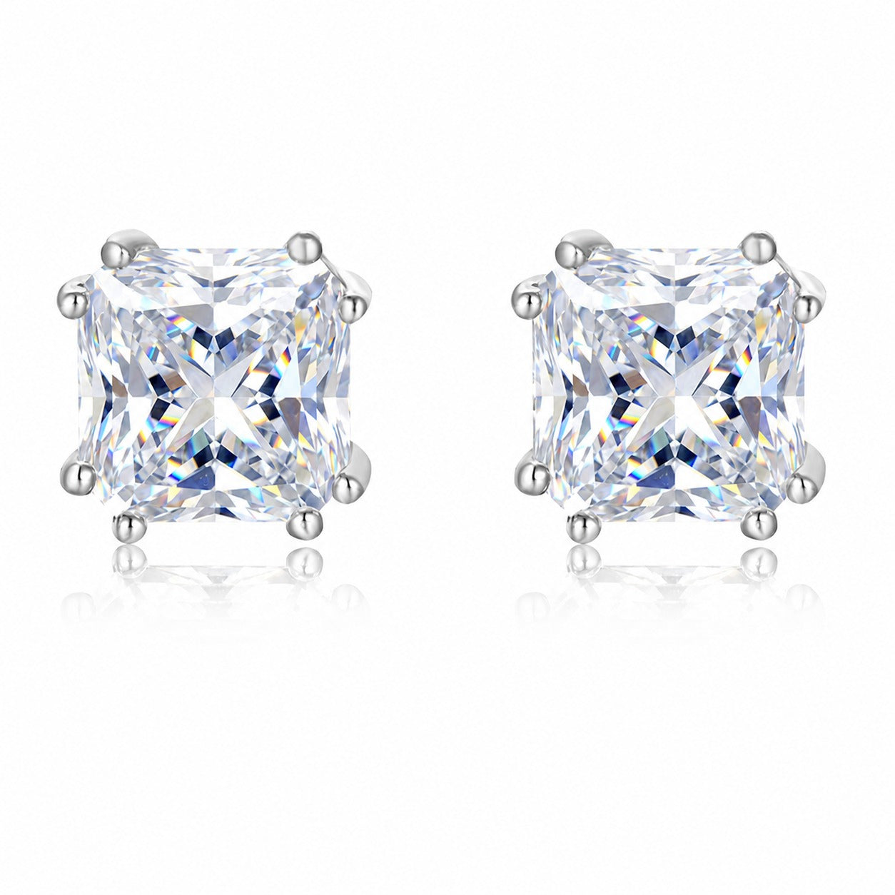 Square Princess Cut D Color Moissanite  In 925 Sterling Silver Stud Earrings