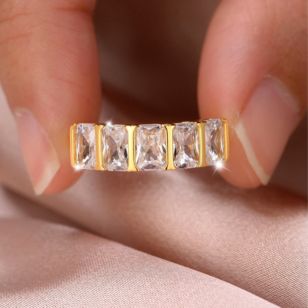 Five Stone Geometric Moissanite 925 Sterling Silver Rectangular Ring