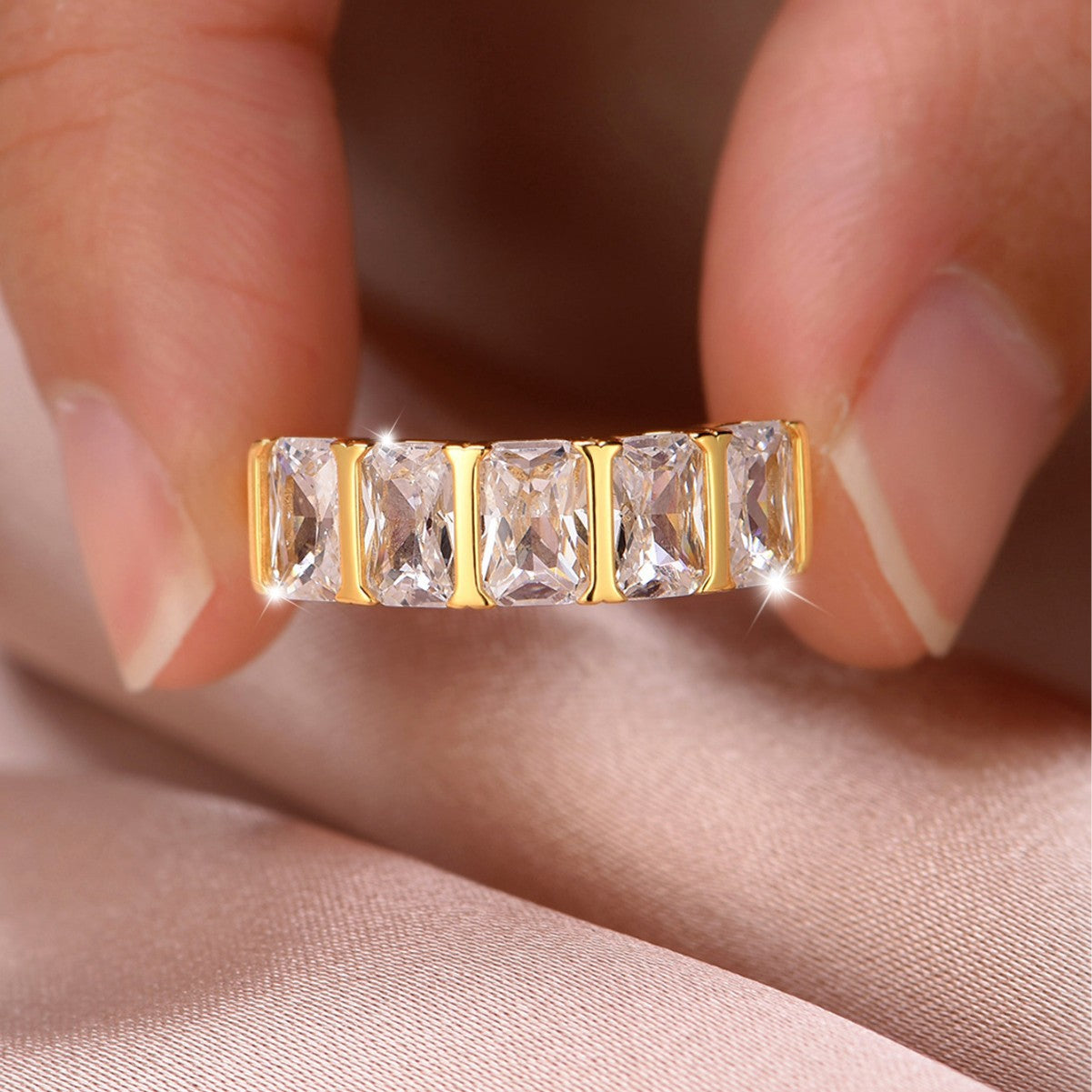 Five Stone Geometric Moissanite 925 Sterling Silver Rectangular Ring