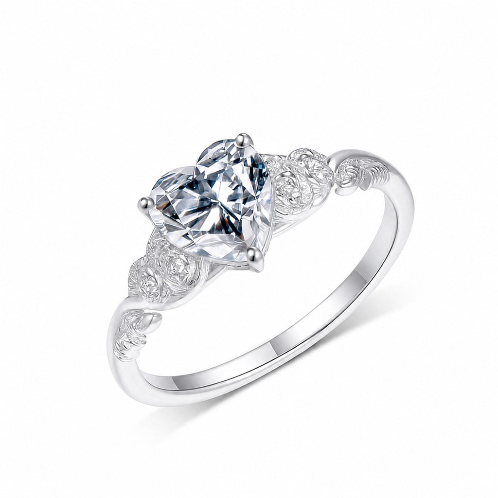 Romantic Heart Shaped Moissanite 925 Sterling Silver Ring