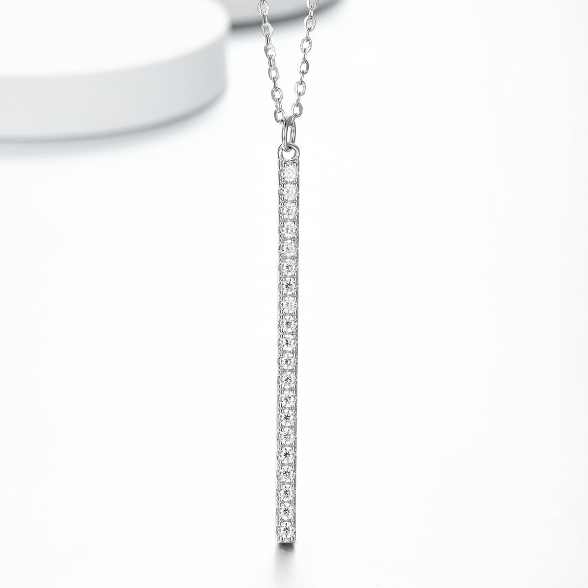 Moissanite Geometric Vertical Bar Pendant  In 925 Sterling Silver Necklace
