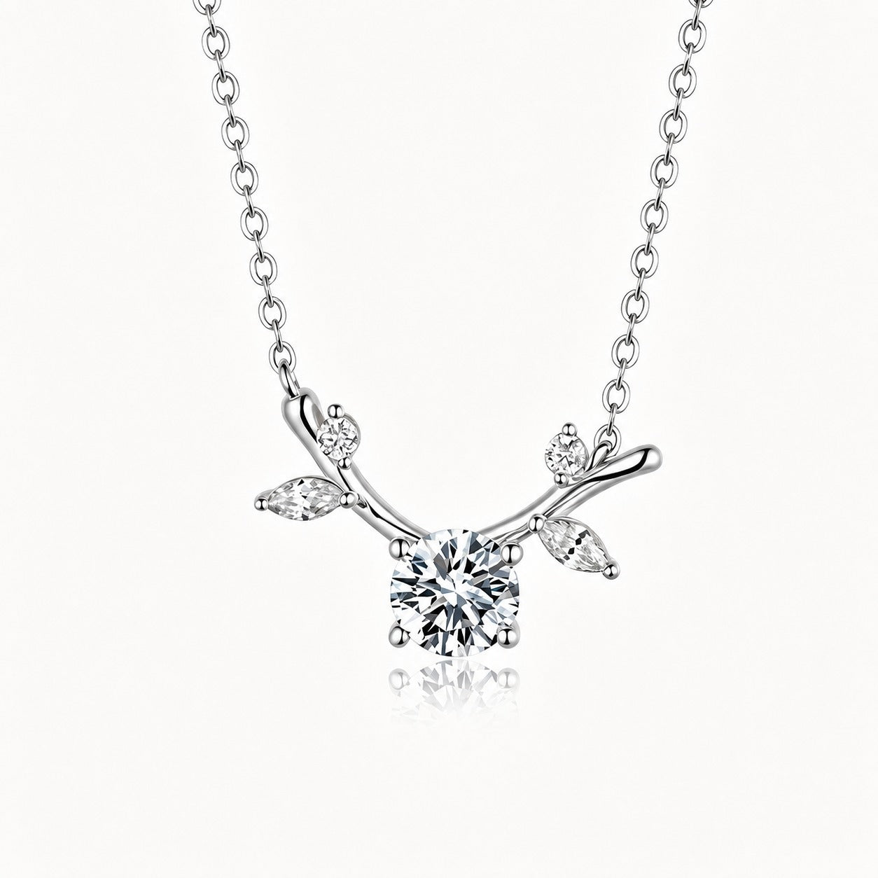 Moissanite Antler Branch Leaf Pendant 925 Sterling Silver Necklace