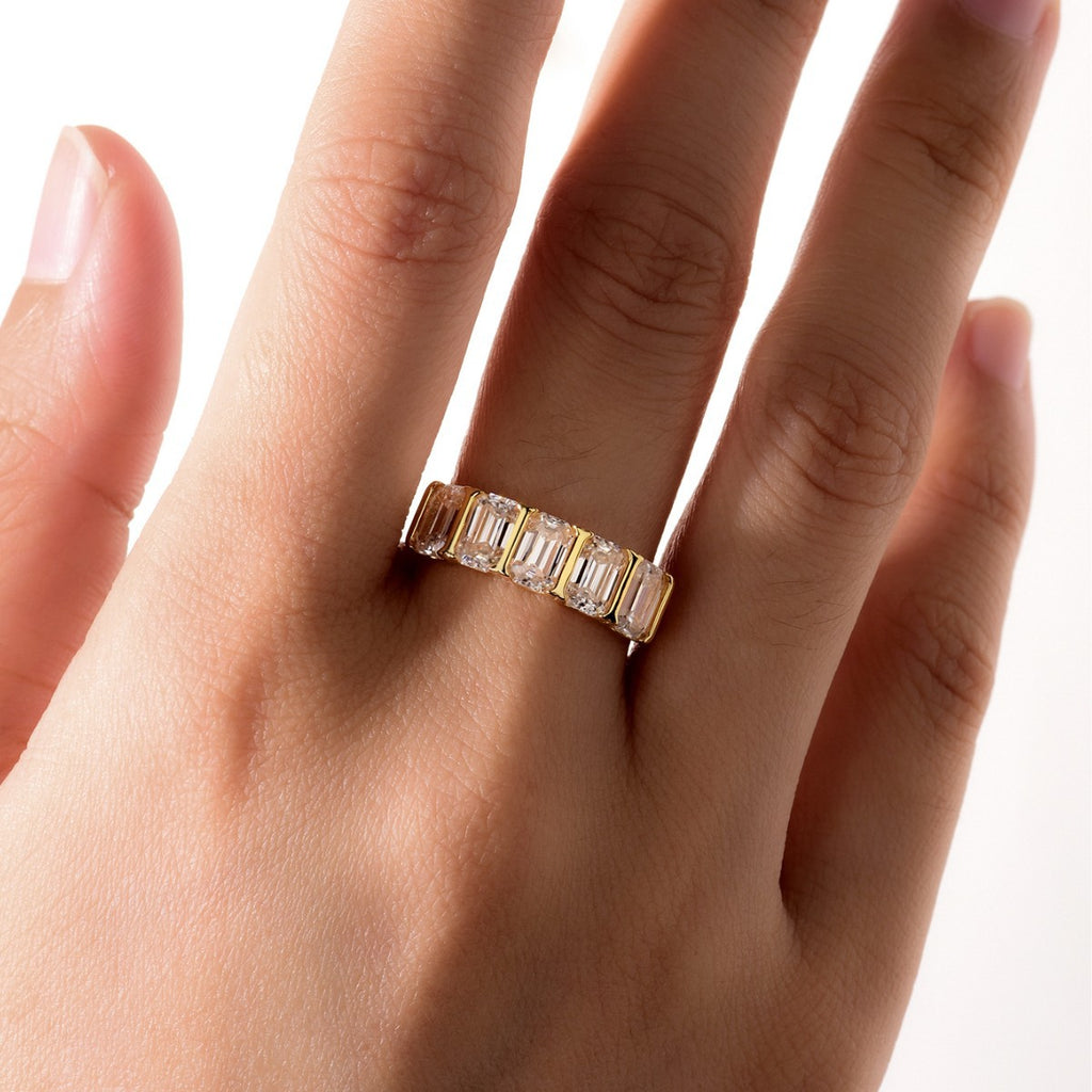 Five Stone Geometric Moissanite 925 Sterling Silver Rectangular Ring
