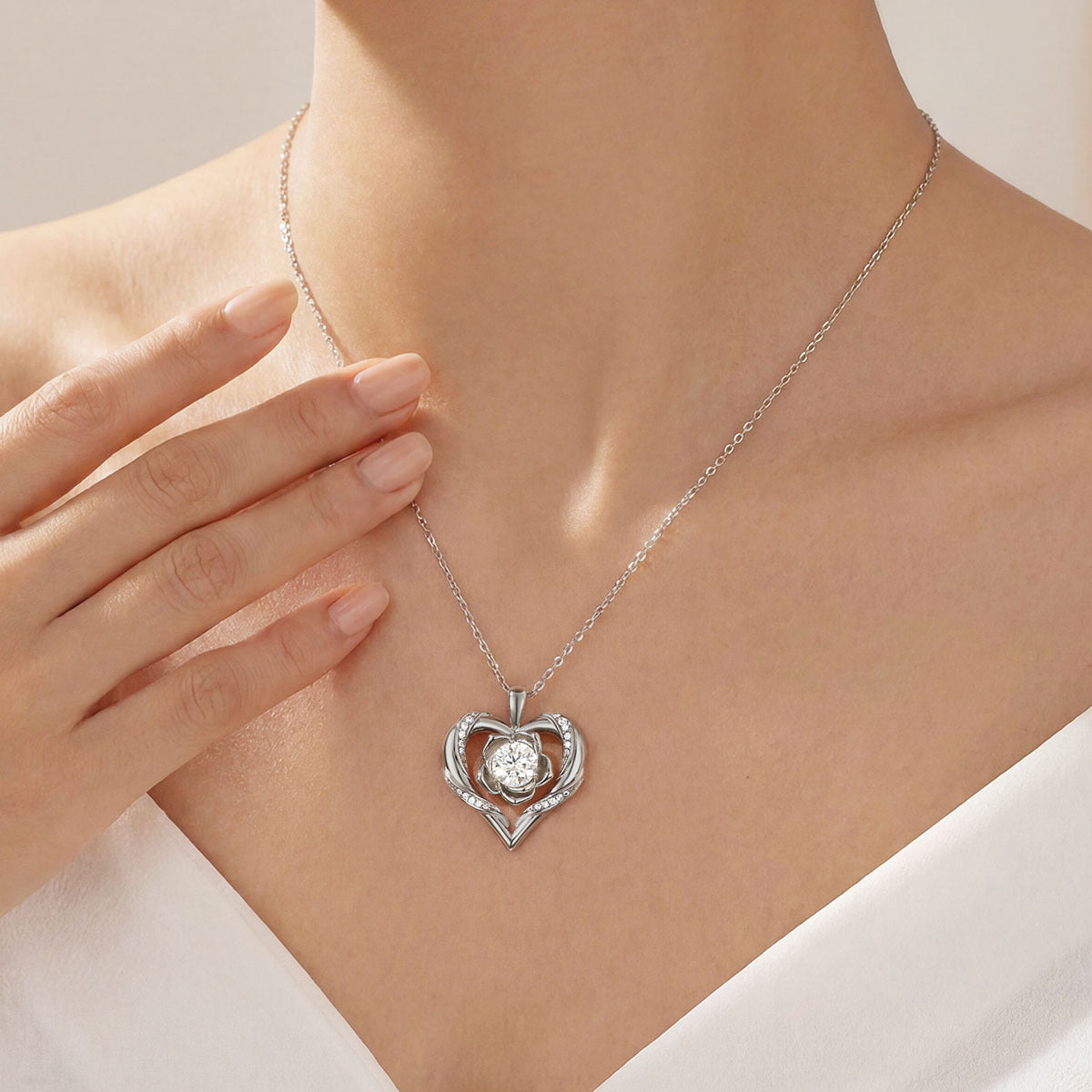 Heart Rose Flower Silver 925 Sterling Silver Moissanite Pendant Necklace